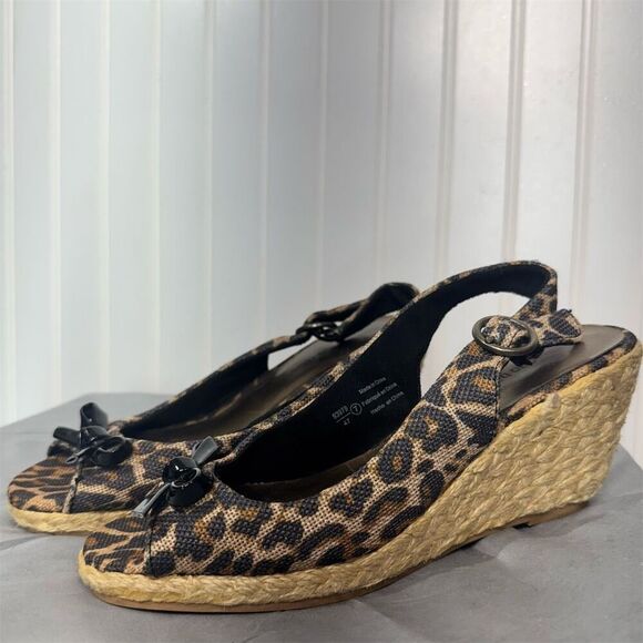 Leopard Print Espadrille Wedge Heels Sz 7 | Y2K Boho Glam Slingbacks by Club - Picture 1 of 9